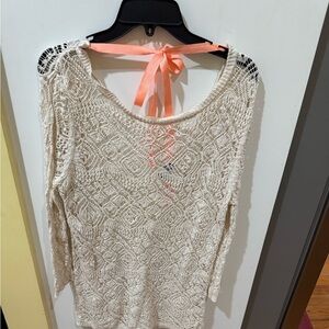 Elegant Cream Lace Crochet Women's Top/Tunic